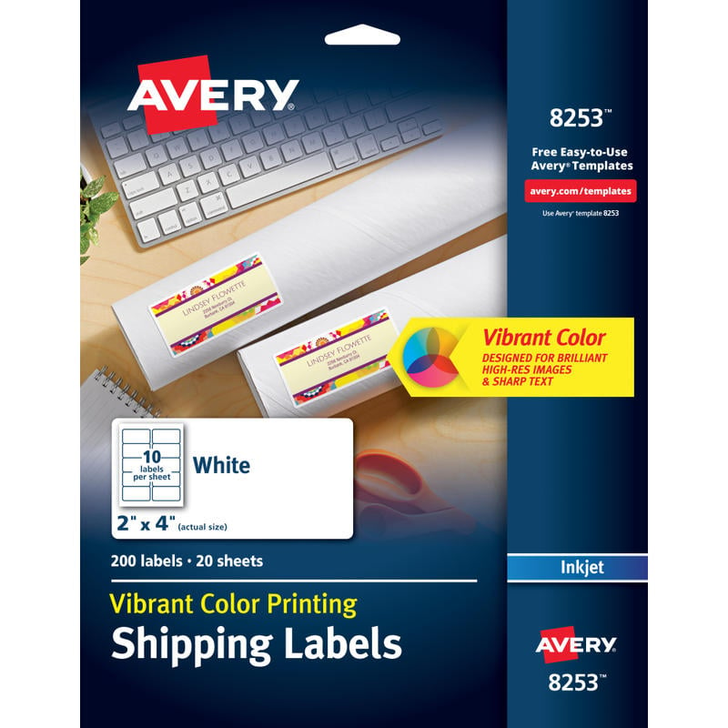 Avery Shipping Labels With Sure Feed Technology, 8253, Rectangle, 2in x 4in, White, Pack Of 200 Labels (Min Order Qty 3) MPN:8253