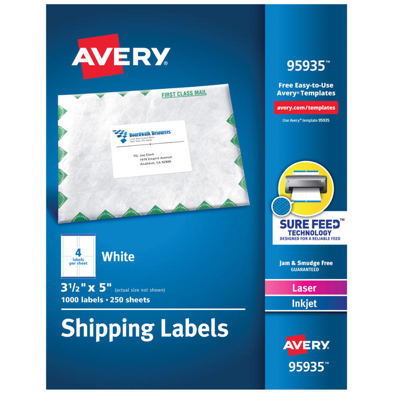 Avery Shipping Labels, Sure Feed Technology, Permanent Adhesive, 3-1/2in x 5in, 1,000 Labels (95935) MPN:95935