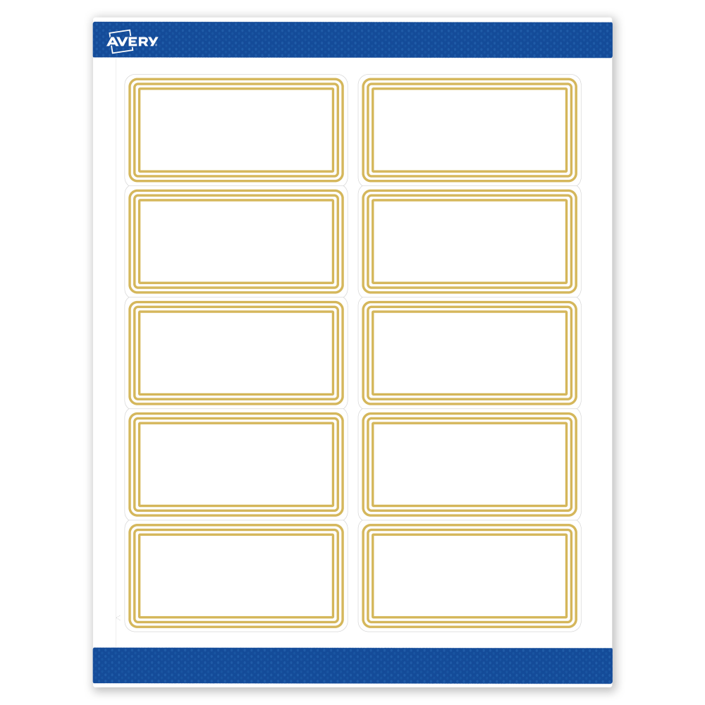 Avery Printable Labels & Sure Feed, S00-DHR-PRWMP10, 2in x 4in, Matte White, Preprinted Multi-Lined Gold Border Design, Pack Of 100 MPN:S00-DHR-PRWMP10