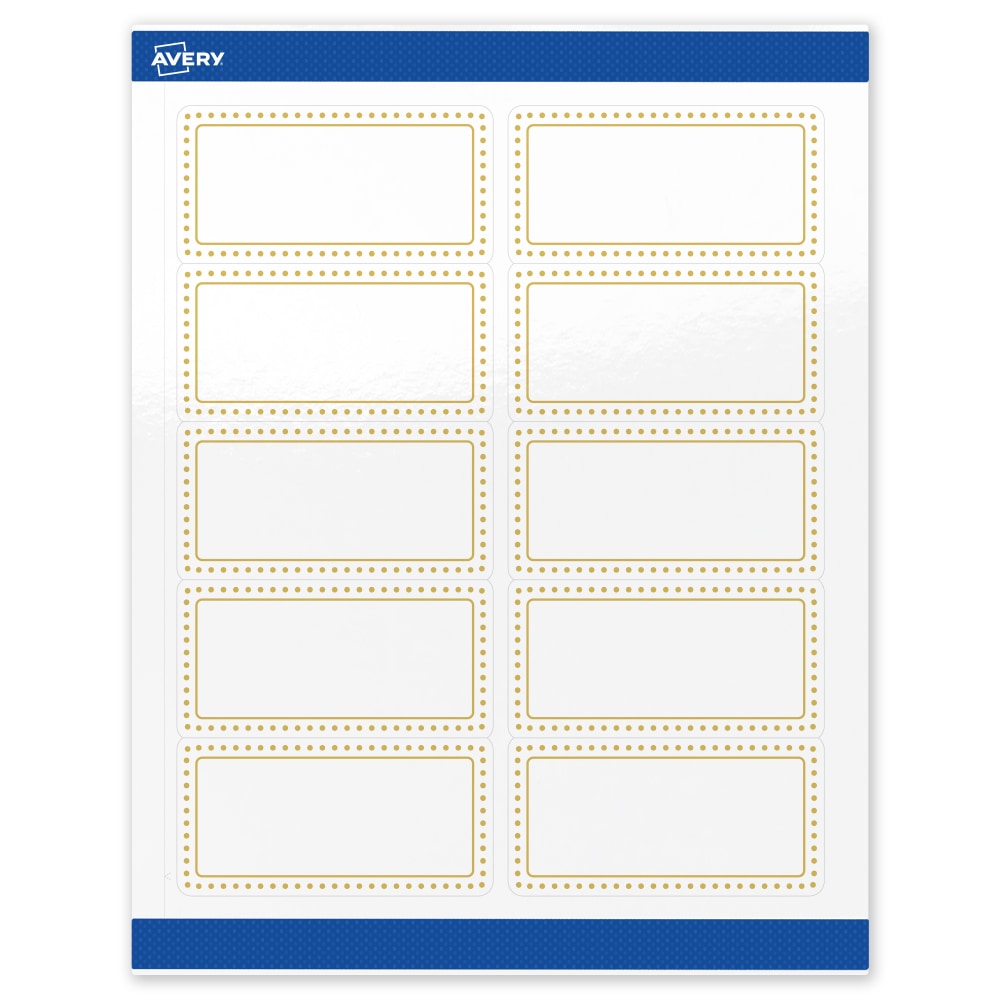 Avery Printable Labels & Sure Feed, S00-DJ5-PRWGP10, 2in x 4in, Glossy White, Preprinted Gold Border & Gold Dots Design, Pack Of 100 MPN:S00-DJ5-PRWGP10