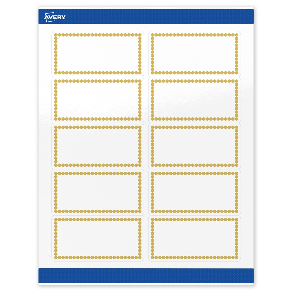 Avery Printable Labels With Sure Feed Technology, S00-DJH-PRWGP10, Rectangle, 2in x 4in, Glossy White, Preprinted Gold Beads Design, Pack Of 100 MPN:S00-DJH-PRWGP10