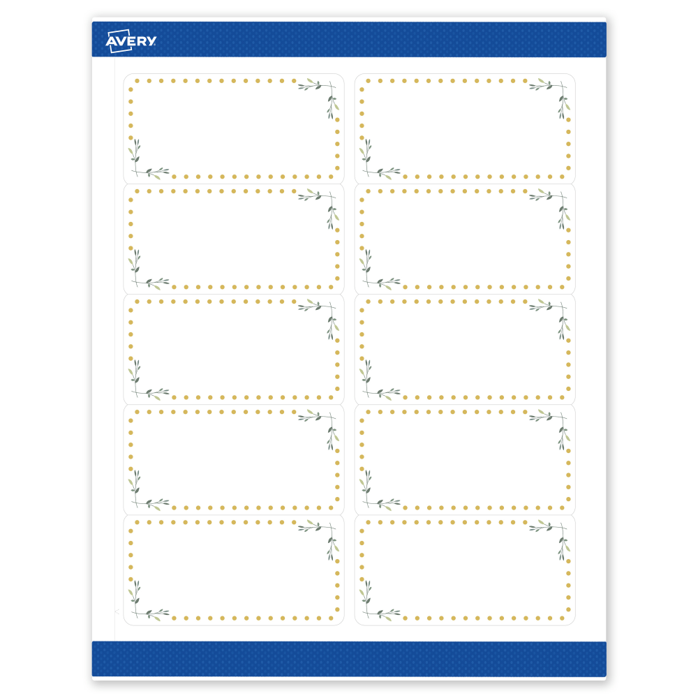 Avery Printable Labels & Sure Feed, S00-DNC-PRWMP10, 2in x 4in, Matte White, Preprinted Green Floral & Gold Dots Design, Pack Of 100 MPN:S00-DNC-PRWMP10