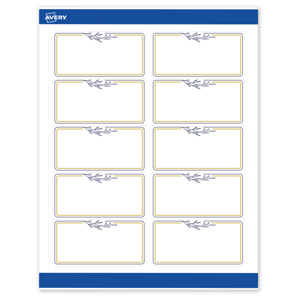 Avery Printable Labels & Sure Feed, S00-DNR-PRWMP10, 2in x 4in, Matte White, Preprinted Gold & Navy Border & Floral Design, Pack Of 100 MPN:S00-DNR-PRWMP10