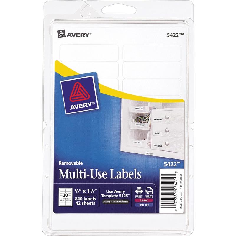 Avery Removable Labels, 5422, Rectangle, 1/2in x 1-3/4in, White, Pack Of 840 Labels (Min Order Qty 11) MPN:112813