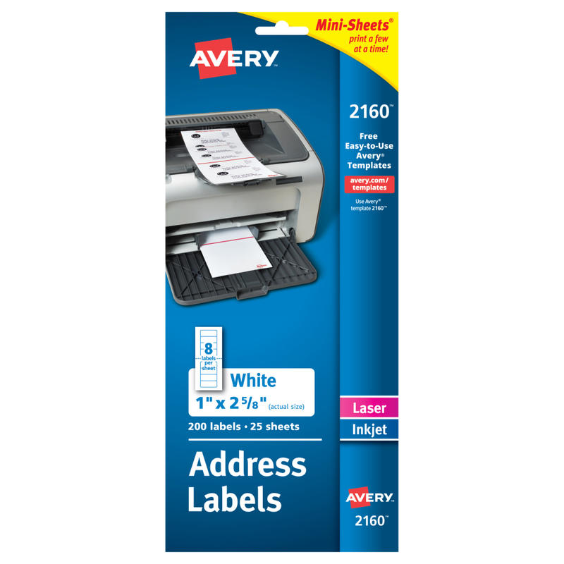 Avery Mini-Sheets Address Labels, 2160, Rectangle, 1in x 2-5/8in, White, Pack Of 200 Labels MPN:2160