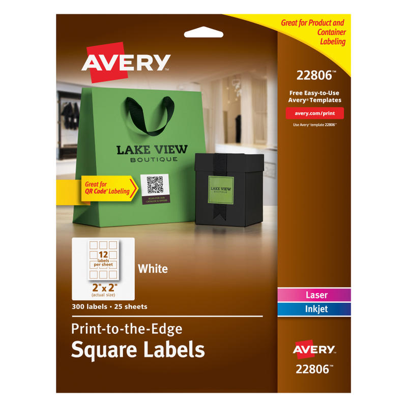 Avery Easy Peel TrueBlock Print-To-The-Edge Inkjet/Laser Labels, Square, 22806, 2in x 2in, Matte White, Pack Of 300 MPN:22806