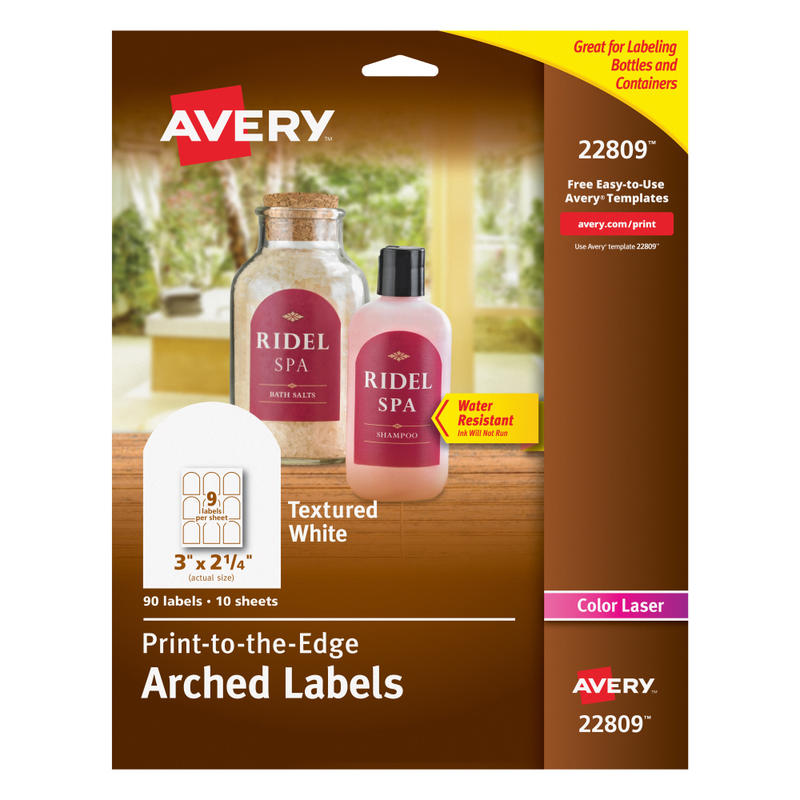 Avery Easy Peel Print-To-The-Edge Permanent Textured Arched Labels, 22809, 2 1/4in x 3in, 100% Recycled, White, Pack Of 90 MPN:22809