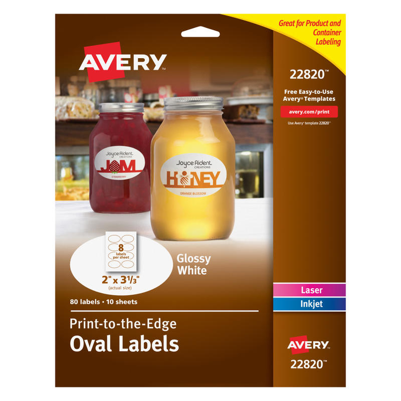 Avery Printable Blank Labels, 22820, Oval, 2in x 3-1/3in, Glossy White, Pack Of 80 Customizable Labels MPN:22820