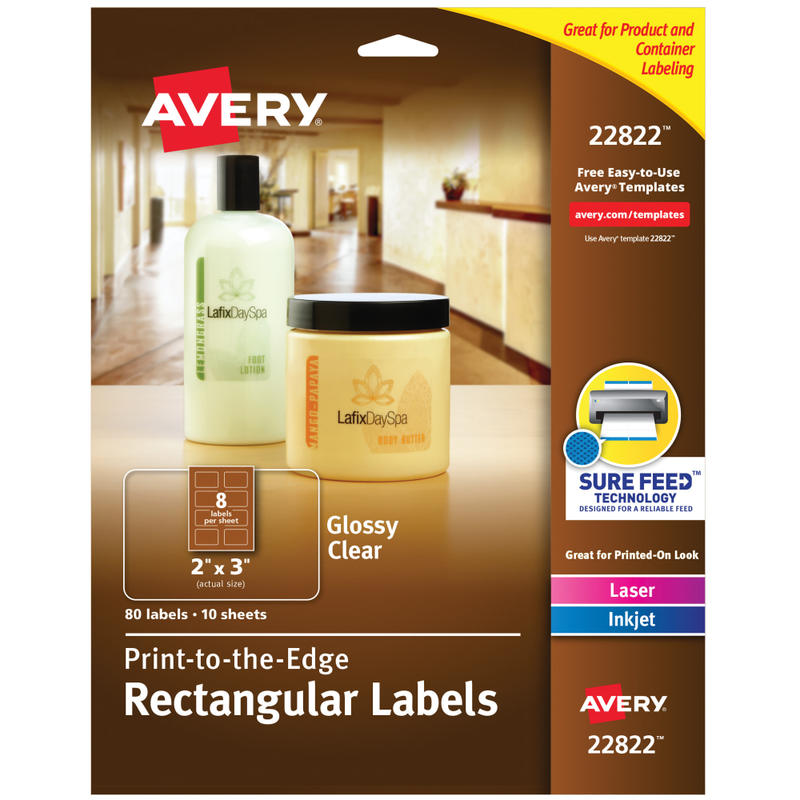 Avery Easy Peel TrueBlock Print-To-The-Edge Inkjet/Laser Labels, Rectangular, 22822, 2in x 3in, Glossy Clear, Pack Of 80 MPN:22822