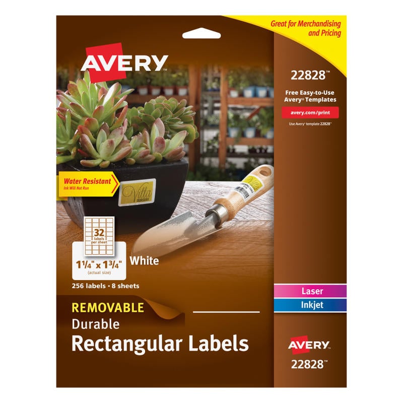 Avery Removable Durable Pricing Labels, 22828, 1 1/4in x 1 3/4in, White, 32 Labels Per Sheet, Pack Of 256 (Min Order Qty 4) MPN:22828