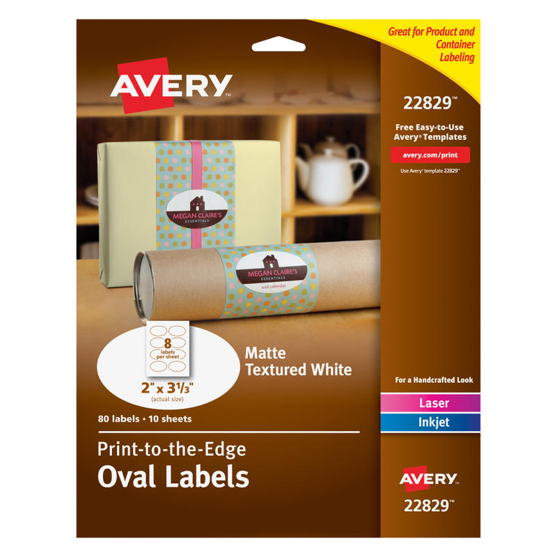 Avery Textured Printable Blank Labels, 22829, Oval, 2in x 3-1/3in, White, Pack Of 80 Customizable Labels MPN:22829