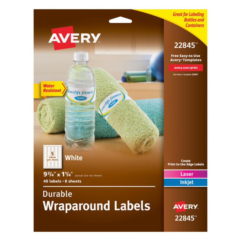 Avery Durable Waterproof Wraparound Labels With Sure Feed Technology, 22845, Rectangle, 1 1/4in x 9 3/4in, White, Pack Of 40 Labels MPN:22845