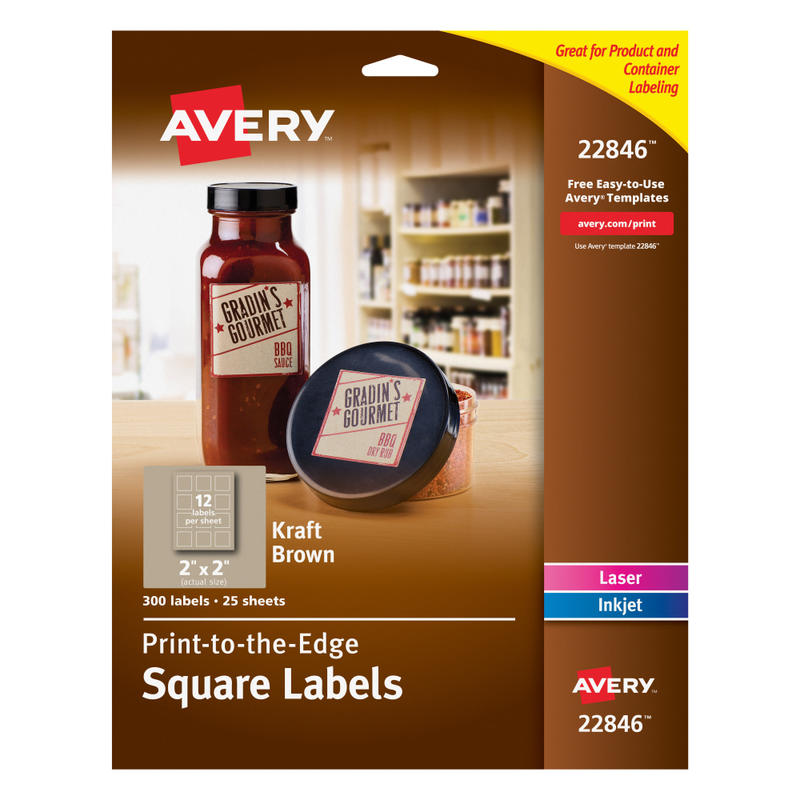 Avery Printable Blank Customizable Labels, 22846, Square, 2in x 2in, Kraft Brown, Pack Of 300 Labels MPN:22846