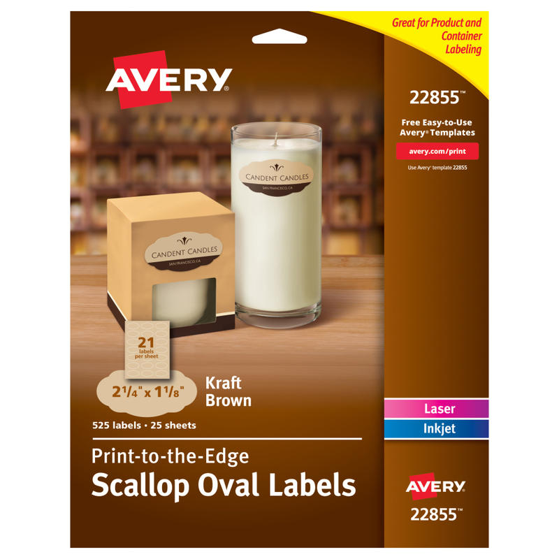 Avery Print-to-the-Edge Labels, 22855, Oval With Scallop Edge, 1-1/8in x 2-1/4in, Kraft Brown, Pack Of 525 Labels MPN:22855