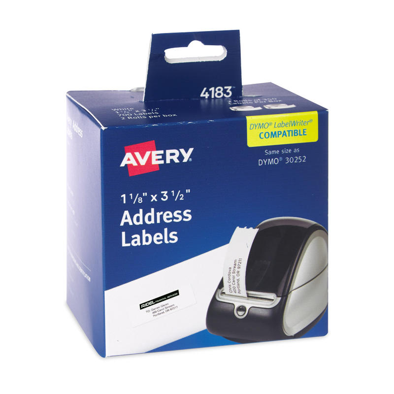 Avery Direct Thermal Roll Labels, 4183, Rectangle, 1-1/8in x 3-1/2in, White, 350 Multipurpose Labels Per Roll, 2 Rolls MPN:4183