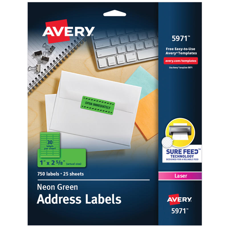 Avery High-Visibility Permanent Laser ID Labels, 5971, 1in x 2 5/8in, Neon Green, Pack Of 750 MPN:5971