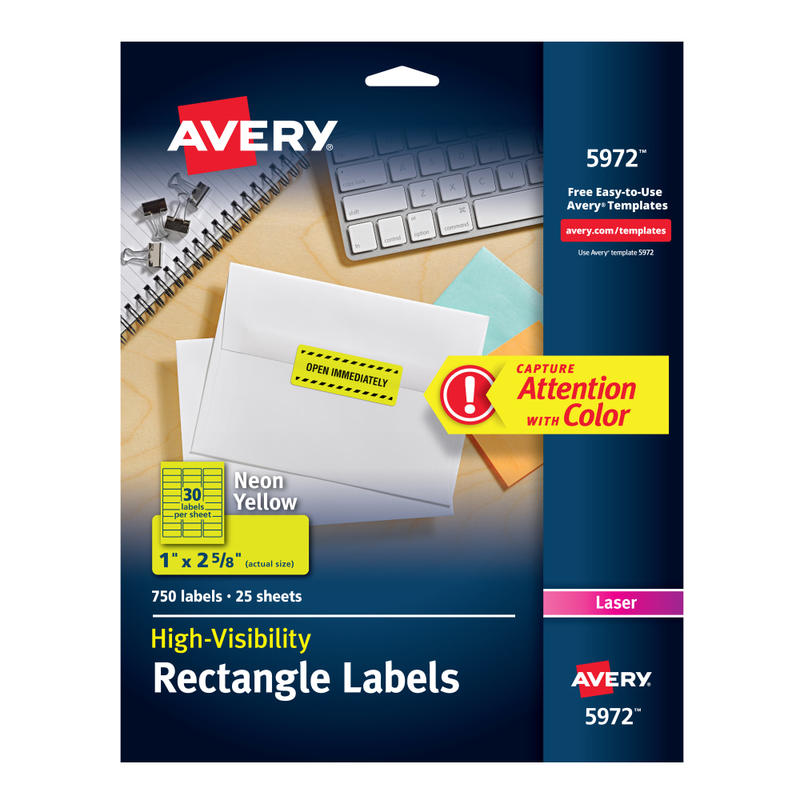 Avery High-Visibility Permanent Laser ID Labels, 5972, 1in x 2 5/8in, Yellow, Pack Of 750 MPN:5972