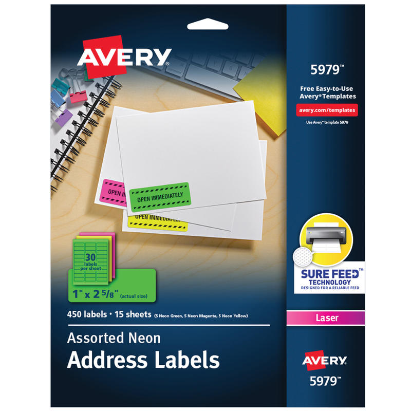 Avery High-Visibility Permanent Laser ID Labels, 5979, 1in x 2 5/8in, Assorted Colors, Pack Of 450 MPN:5979