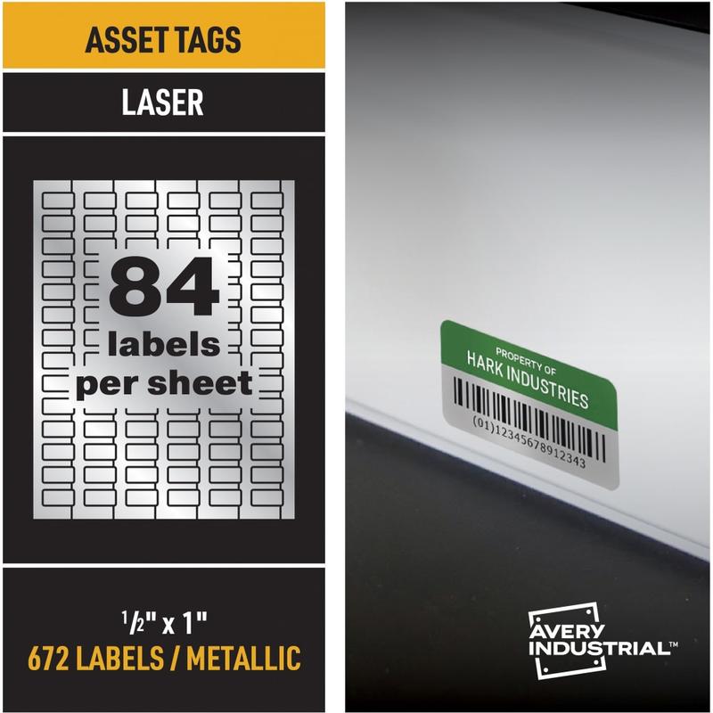 Avery PermaTrack Metallic Asset Tag Labels, 1/2in x 1in, Silver, 84 Per Sheet, Pack Of 8 Sheets MPN:60519
