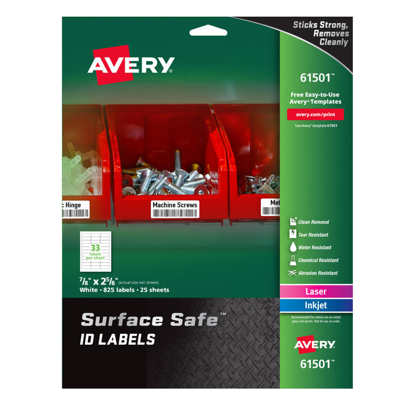 Avery Surface Safe ID Labels, 7/8in x 2 5/8in, White, Pack Of 825 Labels MPN:61501