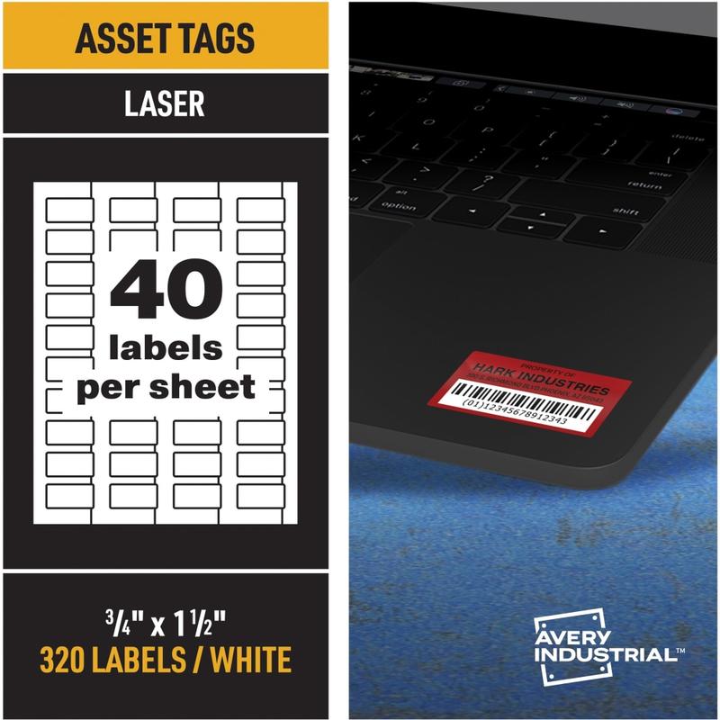 Avery PermaTrack Durable White Asset Tag Labels, 3/4inx1-1/2in, 320 Asset Tags - 3/4inx 1 1/2in - Permanent Adhesive - 61525 MPN:61525