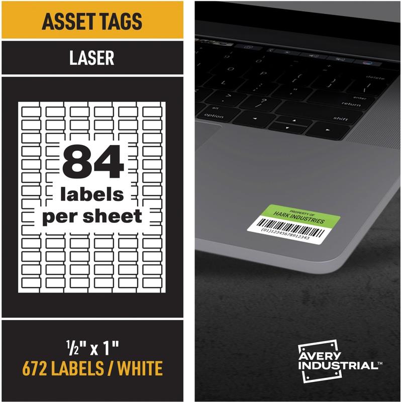 Avery PermaTrack Durable White Asset Tag Labels, 1/2inx1in, 672 Asset Tags - 1/2inx 1in - Permanent Adhesive - 61527 MPN:61527