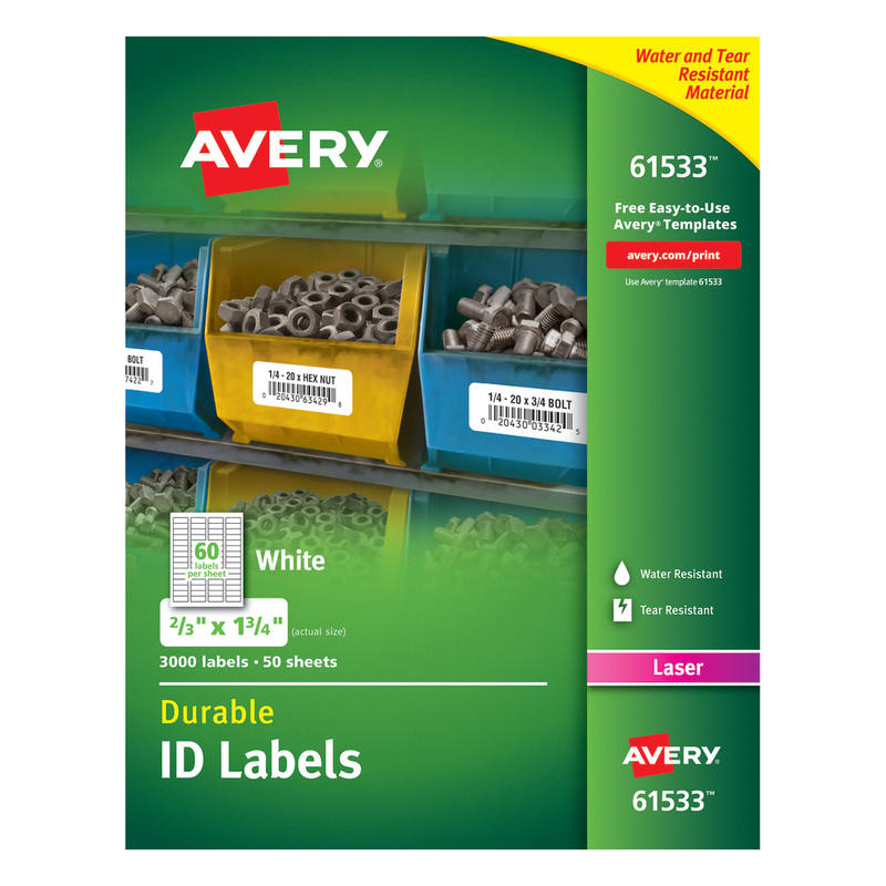 Avery Permanent Durable ID Labels With TrueBlock Technology, 61533, 2/3in x 1 3/4in, White, Pack Of 3, 000 MPN:61533