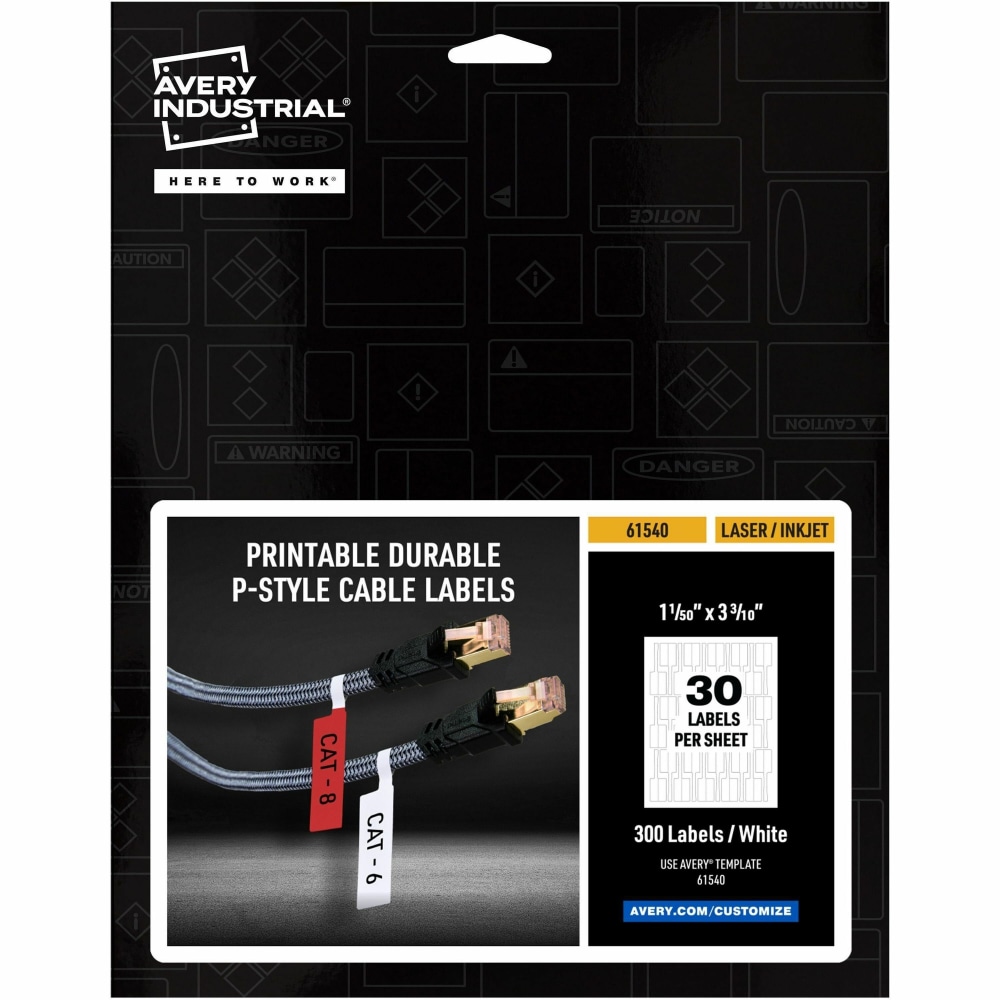 Avery Cable Labels, P-Style, 1.02inx3.3in, 300 Total (61540) - Waterproof - 1 1/64inx 3 19/64in - Permanent Adhesive - 61540 MPN:61540