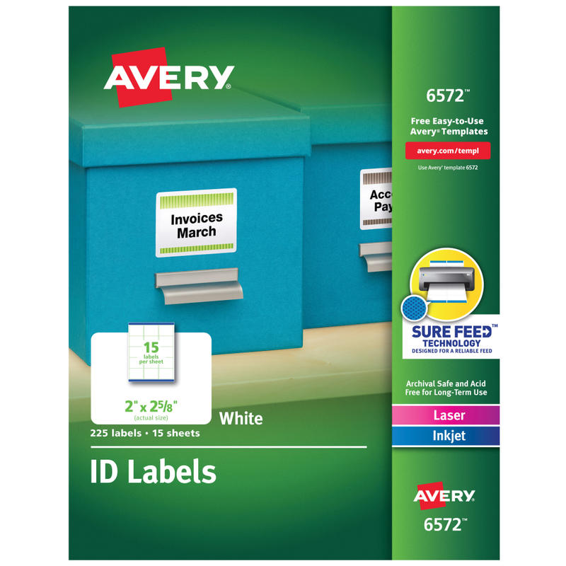 Avery Permanent ID Labels With Sure Feed Technology, 6572, Rectangle, 2in x 2-5/8in, White, Pack Of 225 Labels MPN:6572