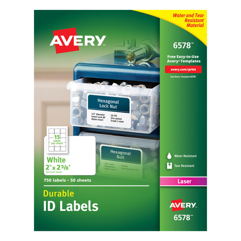 Avery Permanent Durable ID Labels With TrueBlock, 6578, Rectangle, 2in x 2-5/8in, White, Pack Of 750 MPN:6578