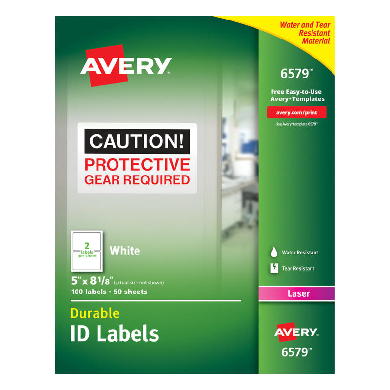 Avery Permanent Durable ID Labels With TrueBlock, 6579, Rectangle, 5in x 8-1/8in, White, Pack Of 100 MPN:6579