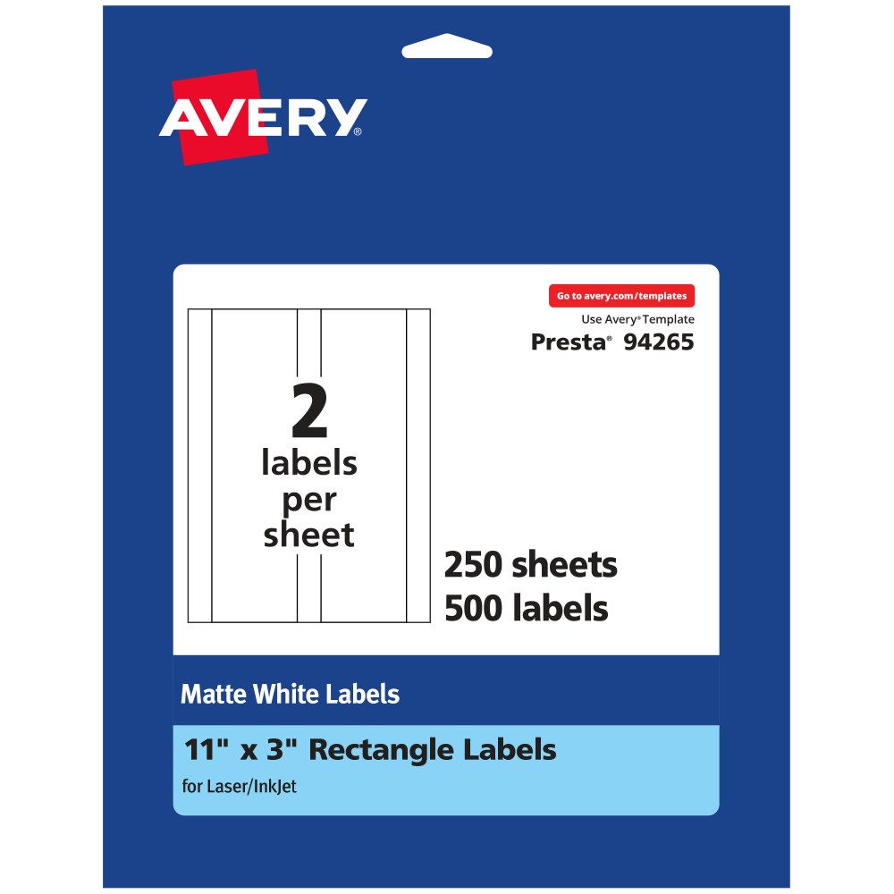 Avery Permanent Labels, 94265-WMP250, Rectangle, 11in x 3in, White, Pack Of 500 MPN:94265-WMP250