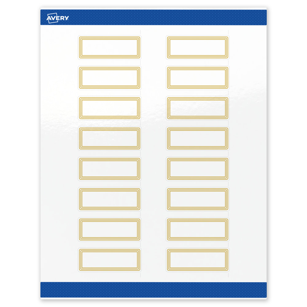 Avery Print-To-The-Edge Labels & Sure Feed, S00-D16-PRWGP10, 1in x 2-5/8in, Glossy White, Preprinted Multi-Lined Gold Border Design, Pack Of 160 MPN:S00-D16-PRWGP10