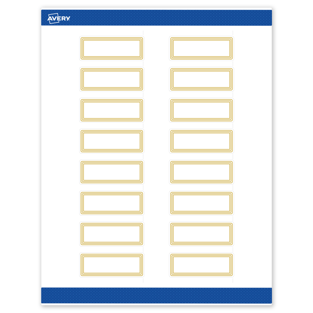 Avery Print-To-The-Edge Labels & Sure Feed, S00-D16-PRWMP10, 1in x 2-5/8in, Matte White, Preprinted Multi-Lined Gold Border Design, Pack Of 160 MPN:S00-D16-PRWMP10