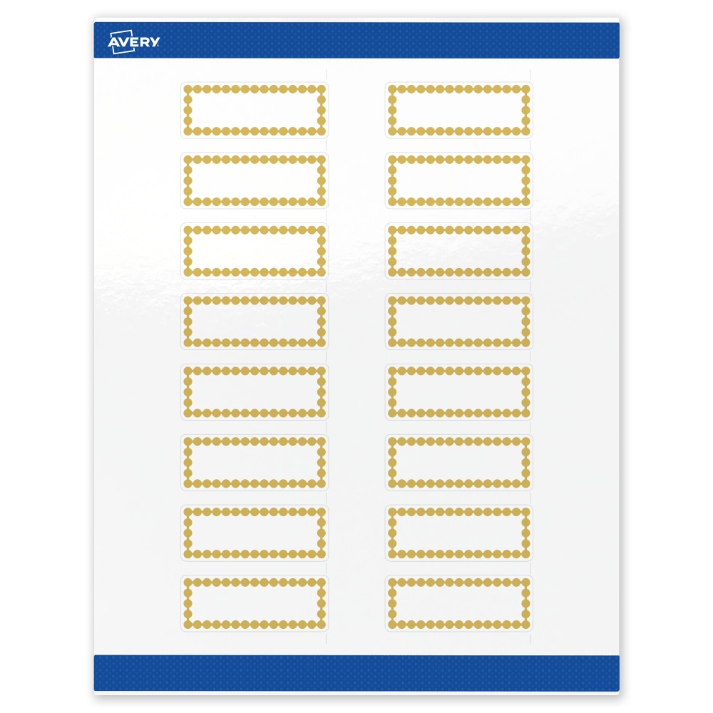 Avery Print-To-The-Edge Labels & Sure Feed, S00-D1G-PRWGP10, 1in x 2-5/8in, Glossy White, Preprinted Gold Beads Design, Pack Of 160 MPN:S00-D1G-PRWGP10