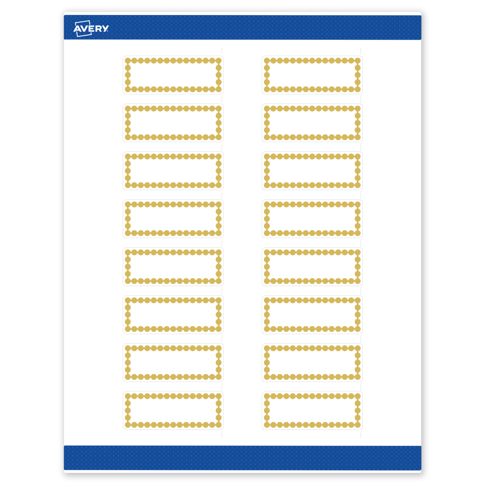 Avery Print-To-The-Edge Labels & Sure Feed, S00-D1G-PRWMP10, 1in x 2-5/8in, Matte White, Preprinted Gold Beads Design, Pack Of 160 MPN:S00-D1G-PRWMP10