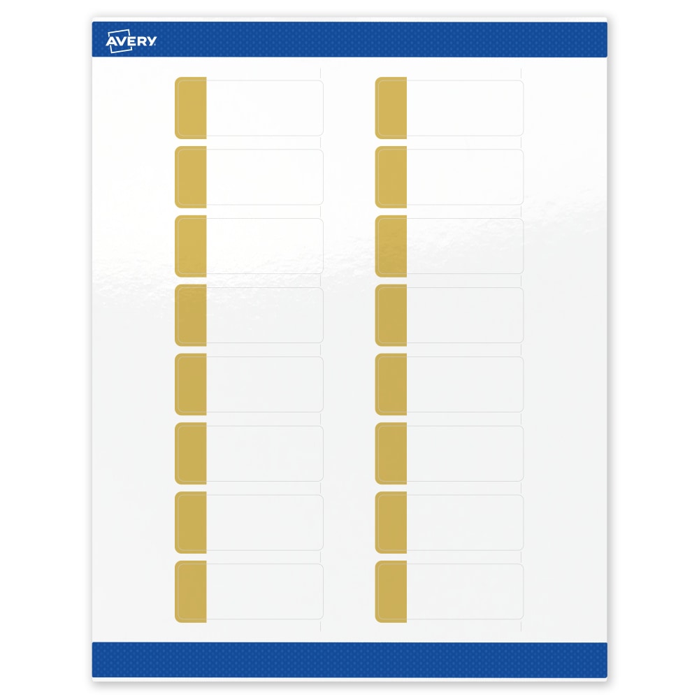 Avery Print-To-The-Edge Labels & Sure Feed, S00-D1N-PRWGP10, 1in x 2-5/8in, Glossy White, Preprinted Dipped Gold Edge Design, Pack Of 160 MPN:S00-D1N-PRWGP10