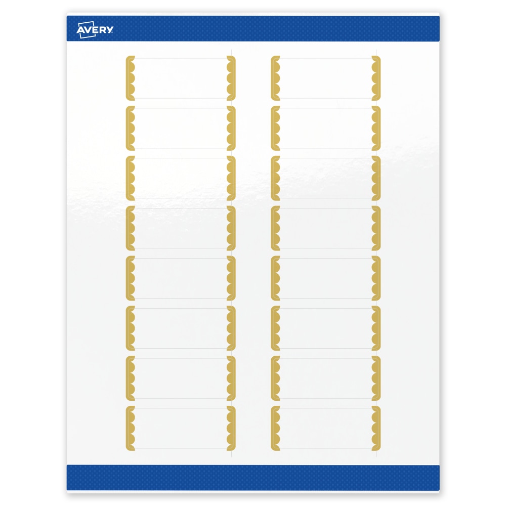 Avery Print-To-The-Edge Labels & Sure Feed, S00-D1T-PRWGP10, 1in x 2-5/8in, Glossy White, Preprinted Gold Dots Edge Design, Pack Of 160 MPN:S00-D1T-PRWGP10