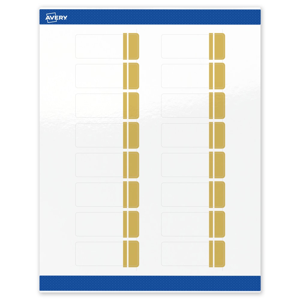 Avery Print-To-The-Edge Labels & Sure Feed, S00-D1Z-PRWGP10, 1in x 2-5/8in, Glossy White, Preprinted Double Dipped Gold Edge Design, Pack Of 160 MPN:S00-D1Z-PRWGP10