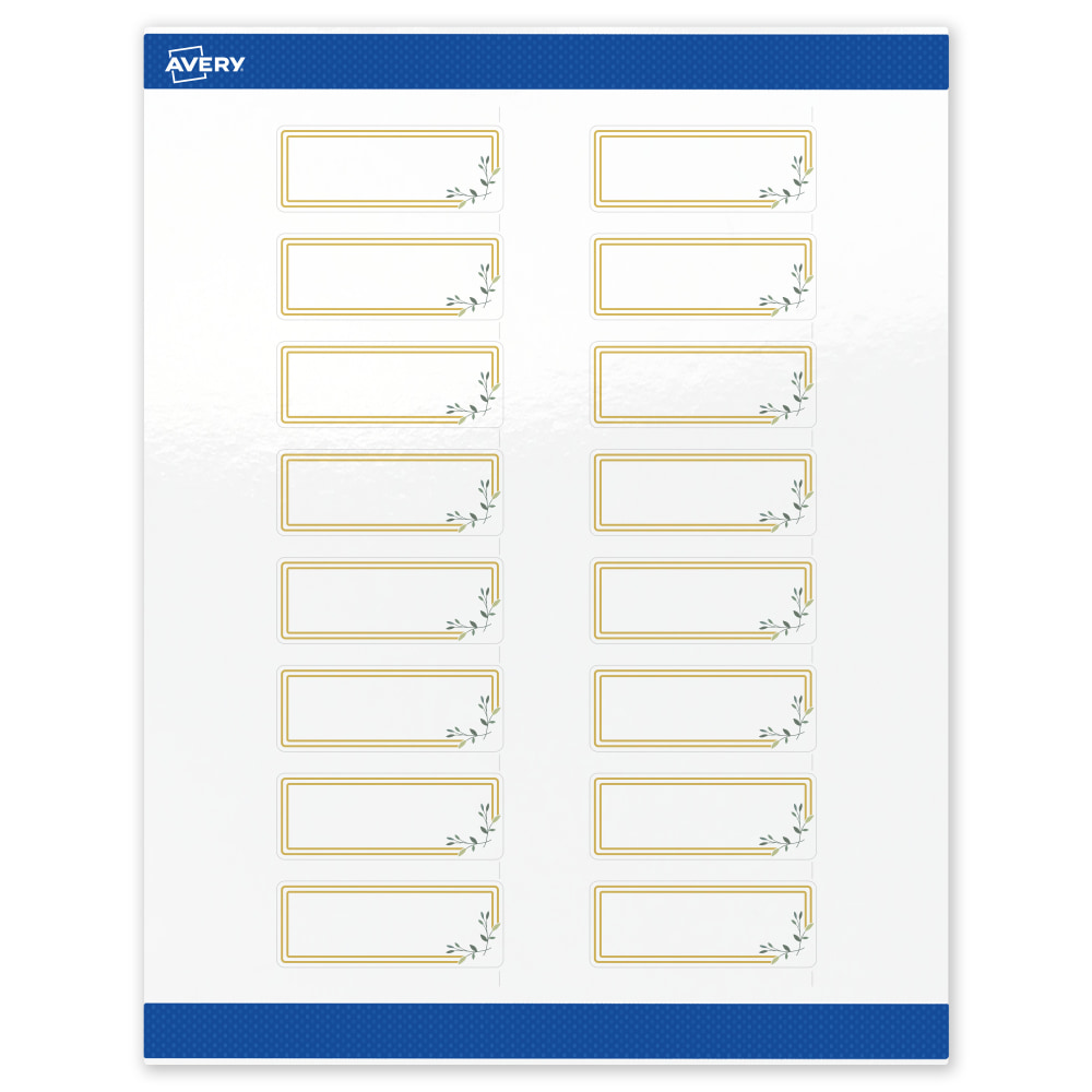 Avery Print-To-The-Edge Labels & Sure Feed, S00-D2K-PRWGP10, 1in x 2-5/8in, Glossy White, Preprinted Double Gold Border & Floral Design, Pack Of 160 MPN:S00-D2K-PRWGP10