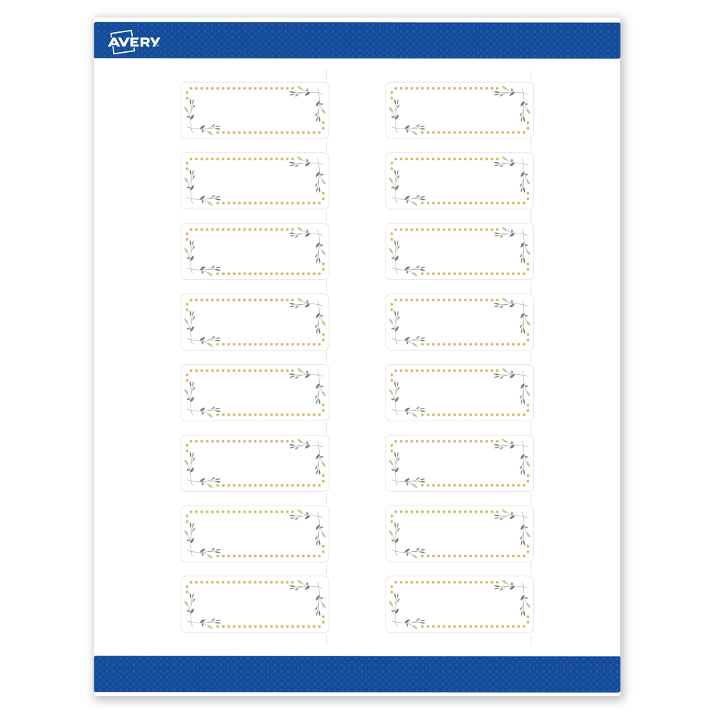 Avery Print-To-The-Edge Labels & Sure Feed, S00-D2R-PRWMP10, 1in x 2-5/8in, Matte White, Preprinted Green Floral & Gold Dots Design, Pack Of 160 MPN:S00-D2R-PRWMP10