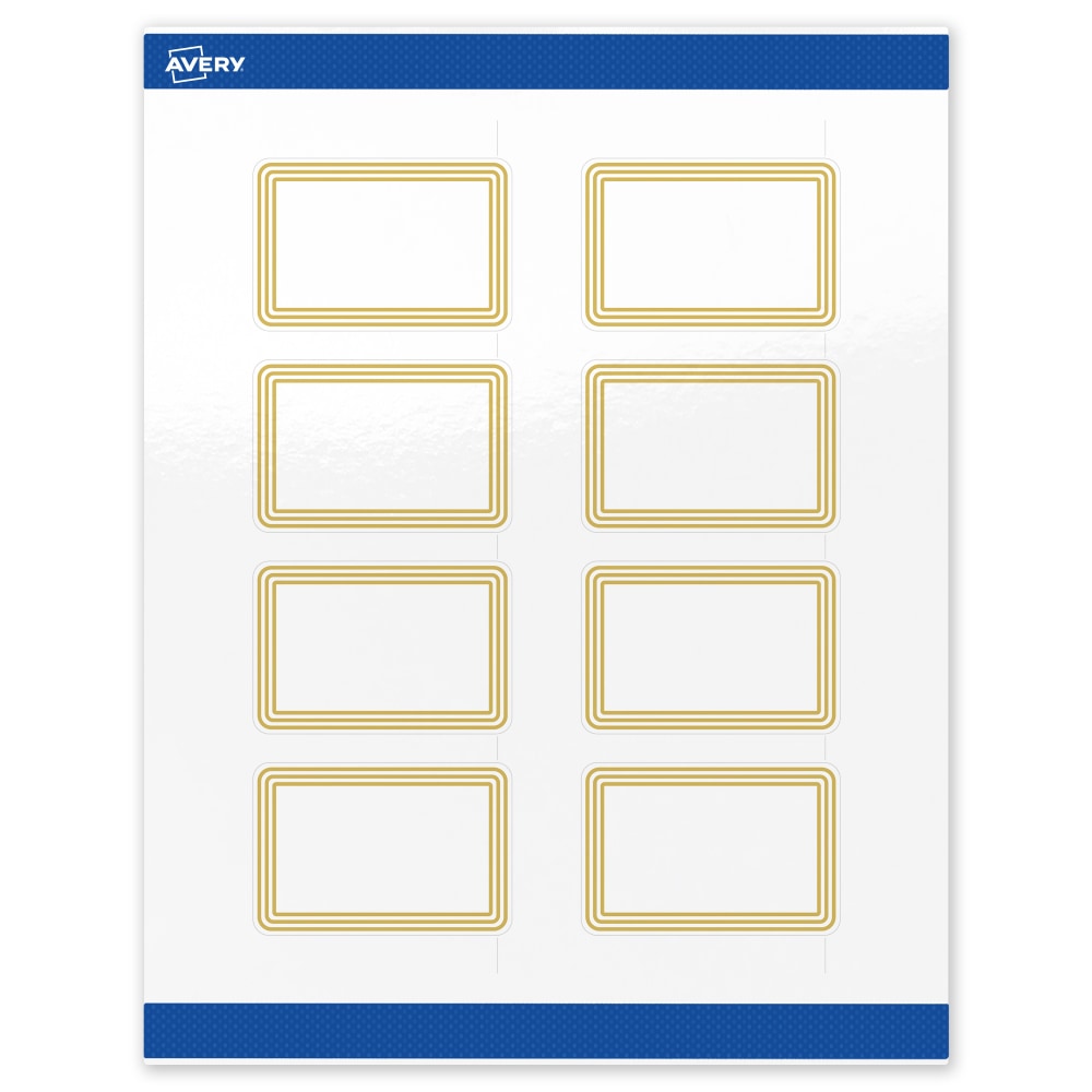 Avery Print-To-The-Edge Labels & Sure Feed, S00-DHF-PRWGP10, 2inx3in, Glossy White, Preprinted Multi-Lined Gold Border Design, Pack Of 80 MPN:S00-DHF-PRWGP10