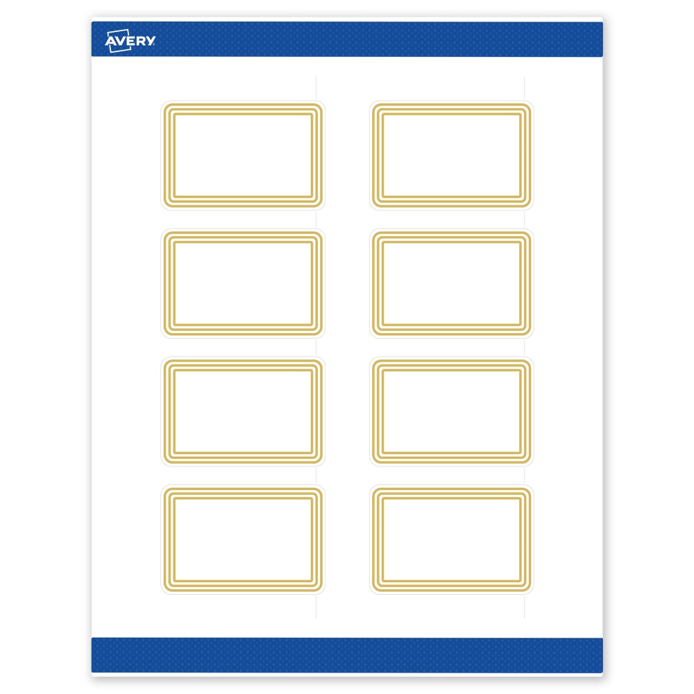 Avery Print-To-The-Edge Labels & Sure Feed, S00-DHF-PRWMP10, 2in x 3in, Matte White, Preprinted Multi-Lined Gold Border Design, Pack Of 80 MPN:S00-DHF-PRWMP10
