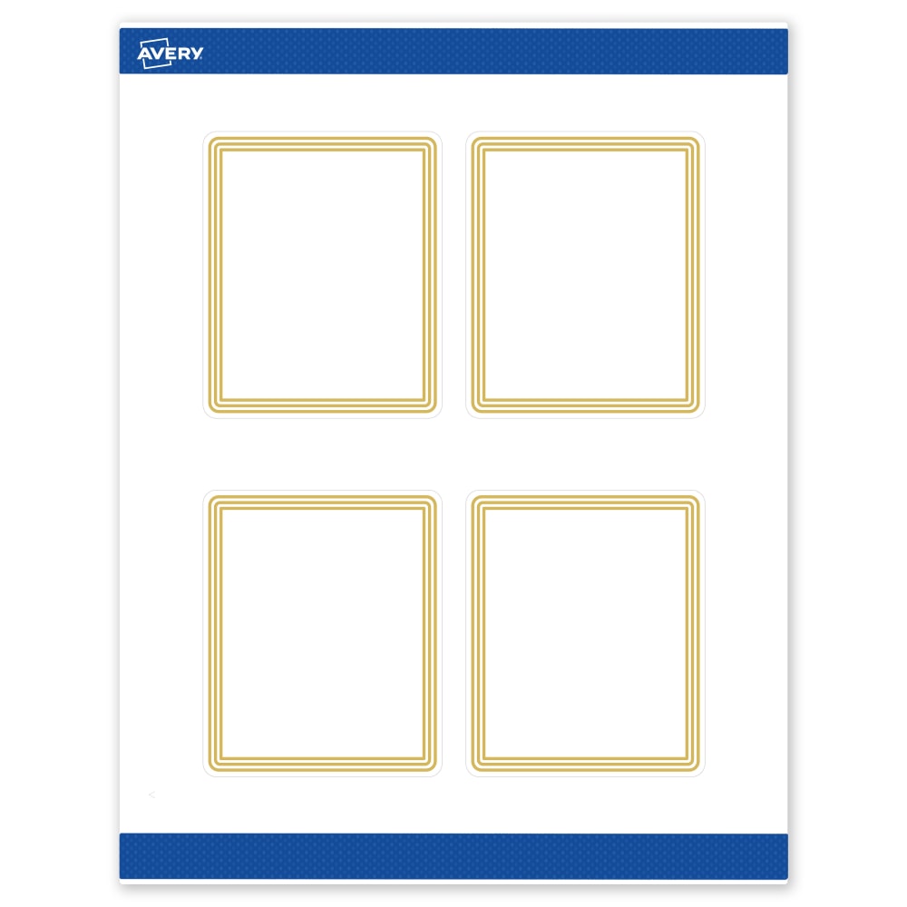 Avery Print-To-The-Edge Labels & Sure Feed, S00-DHG-PRWMP10, 4in x 3-1/3in, Matte White, Preprinted Multi-Lined Gold Border Design, Pack Of 40 MPN:S00-DHG-PRWMP10