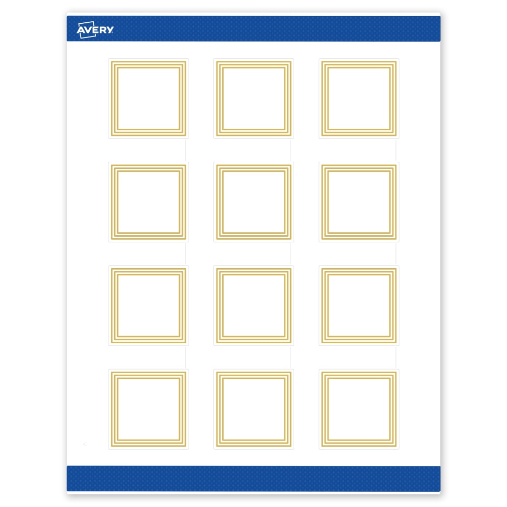 Avery Print-To-The-Edge Labels & Sure Feed, S00-DHT-PRWMP10, 2in x 2in, Matte White, Preprinted Multi-Lined Gold Border Design, Pack Of 120 MPN:S00-DHT-PRWMP10