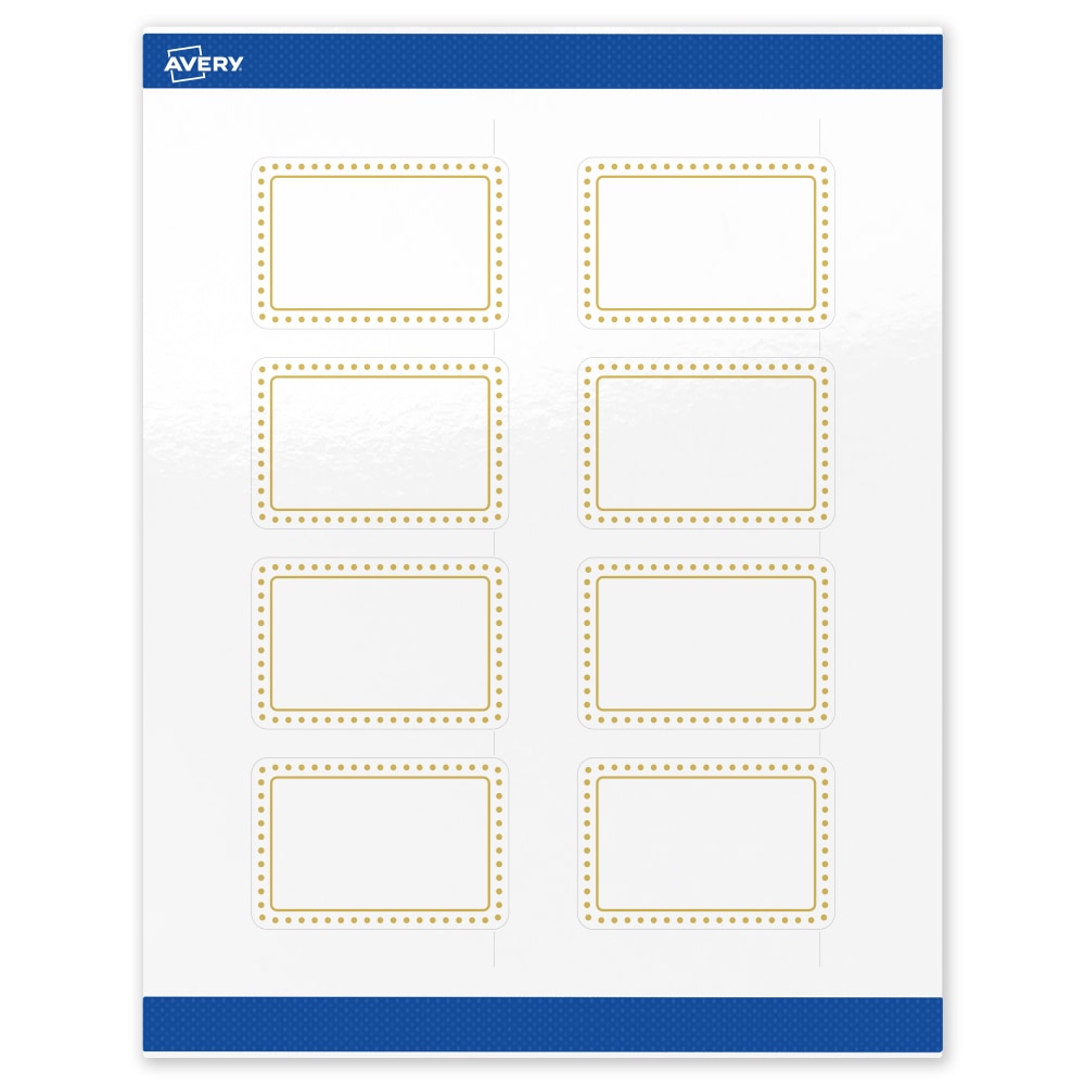 Avery Print-To-The-Edge Labels & Sure Feed, S00-DHV-PRWGP10, 2inx3in, Glossy White, Preprinted Gold Border & Gold Dots Design, Pack Of 80 MPN:S00-DHV-PRWGP10