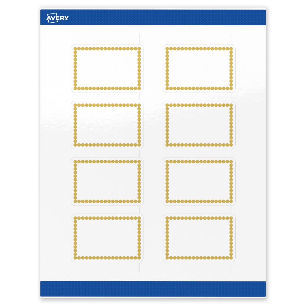 Avery Print-To-The-Edge Labels & Sure Feed, S00-DJ7-PRWGP10, 2in x 3in, Glossy White, Preprinted Gold Beads Design, Pack Of 80 MPN:S00-DJ7-PRWGP10