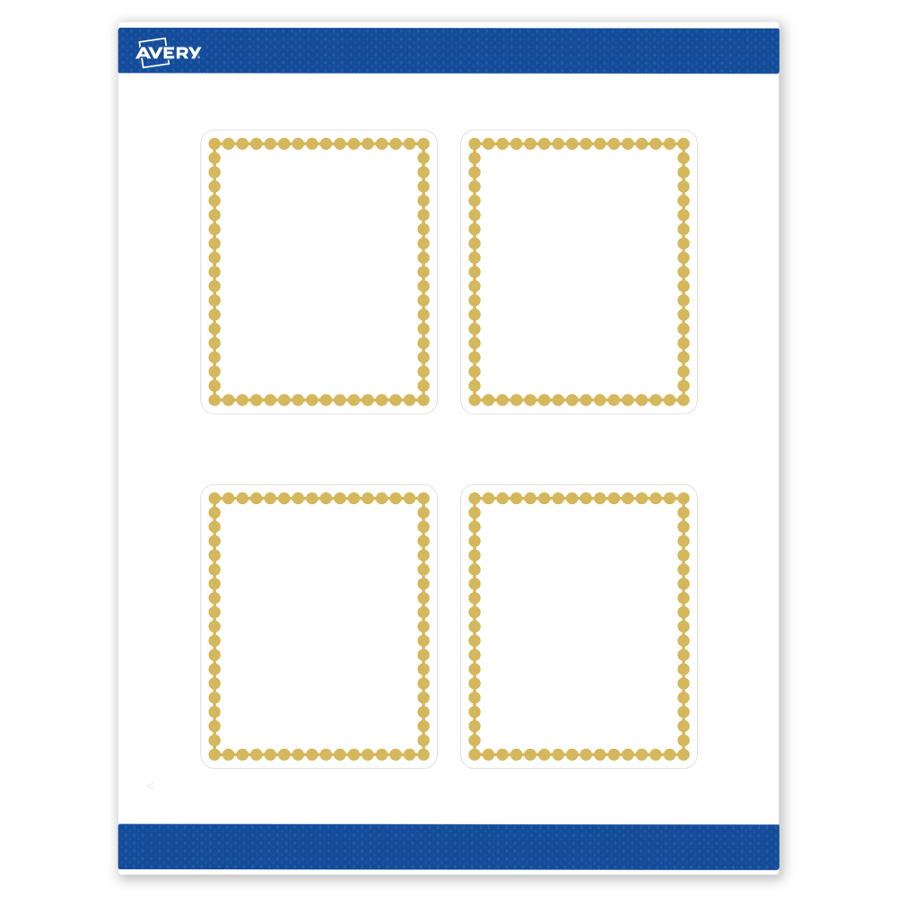 Avery Print-To-The-Edge Labels & Sure Feed, S00-DJ8-PRWMP10, 4in x 3-1/3in, Matte White, Preprinted Gold Beads Design, Pack Of 40 MPN:S00-DJ8-PRWMP10