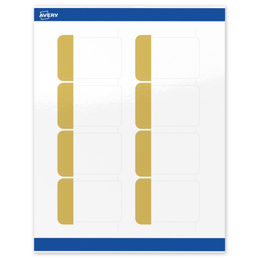 Avery Print-To-The-Edge Labels & Sure Feed, S00-DJK-PRWGP10, 2inx3in, Glossy White, Preprinted Dipped Gold Edge Design, Pack Of 80 MPN:S00-DJK-PRWGP10