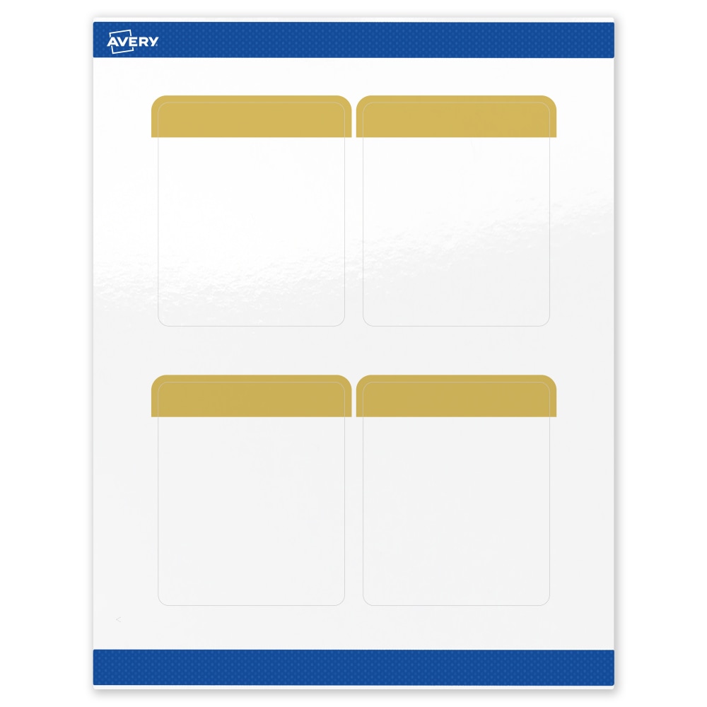 Avery Print-To-The-Edge Labels & Sure Feed, S00-DJM-PRWGP10, 4in x 3-1/3in, Glossy White, Preprinted Dipped Gold Edge Design, Pack Of 40 MPN:S00-DJM-PRWGP10